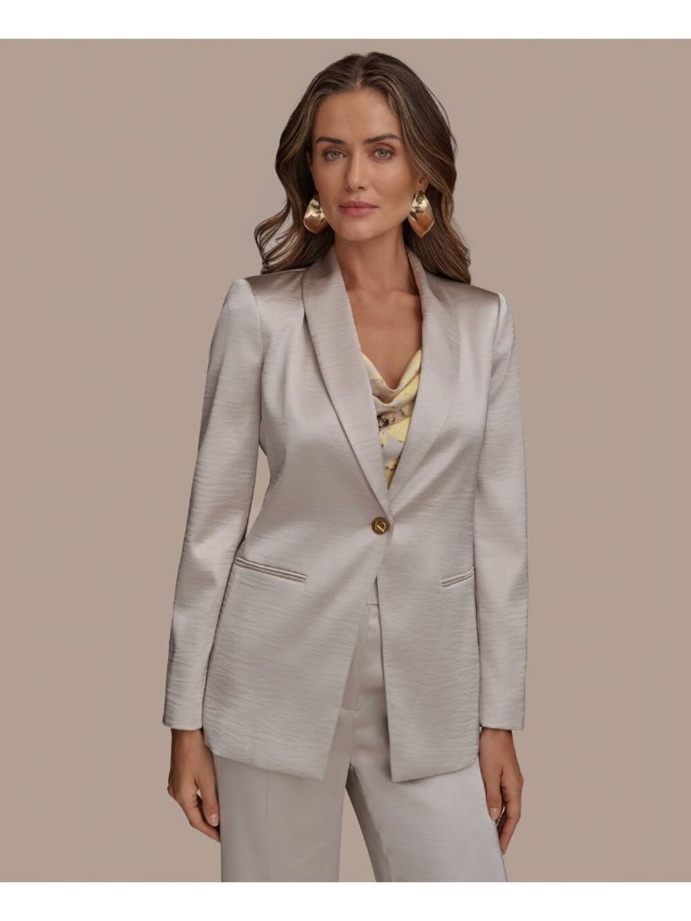 Donna Karan New York Women's Satin One-Button Blazer Light Gold Size 14 $169